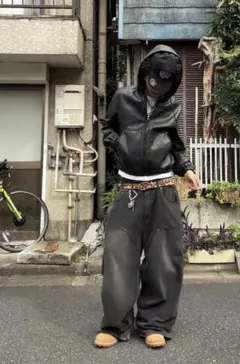 ZARA レザーパーカー　フーデッド　ジャケット