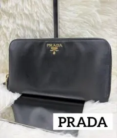 【✨美品✨】　プラダ　ラウンドジップウォレット　サフィアーノ　ブラック