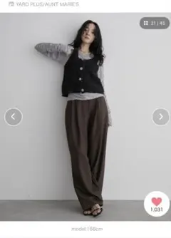 DHOLIC ベルト付きメランジVネック長袖ボタンスリムノーカラー