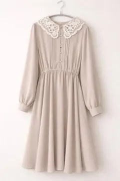 ハニーズ Lサイズ レース襟 ロングワンピース ベージュ 長袖