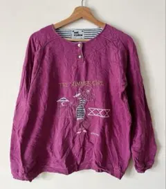 out system 刺繍スウェット 紫 クルーネック トレーナー　レトロポップ