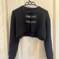 黒 クロップド丈 長袖カーディガン