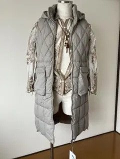 大人上品 フード脱着可ロング中綿ベスト／新品・在庫限り
