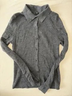 グレーリブ編み長袖カーディガン　ユニクロ