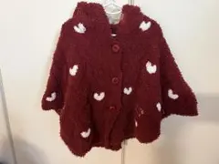 ジェラピケ　赤色ハート模様ベビーポンチョ 80-90cm