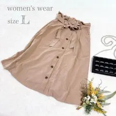 レディース フレアスカート ロング ウエストゴム リボン ポケット L 〇