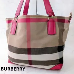 バーバリー ポーチ付き トートバッグ チェック 肩掛け A4収納可 大容量 ロゴ