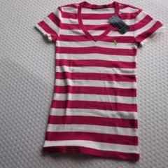 ラルフ・ローレン VネックTシャツ XS ピンクストライプ