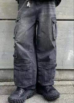 ワイド カーゴ デニムパンツ ウォッシュ加工のサムネイル