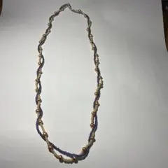 ハンドメイド ネックレス 青 クリーム パール