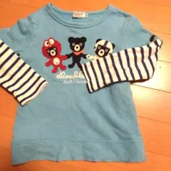 ダブルB　水色 クマ刺繍 長袖カットソー　Bくん　100cm