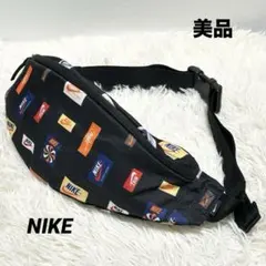 ✨美品✨NIKEボディバッグ ウエストポーチ ブラック 総柄 ブラック 歴代ロゴ