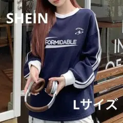 SHEIN Dazy ネイビーブルー ロゴスウェット トレーナー Lサイズ