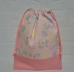 入園入学グッズ　ユニコーン柄巾着袋　上靴入れ　シューズ袋　女の子　30×23