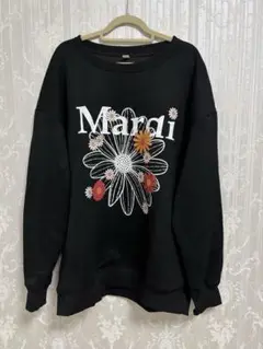 ブラック 花柄プリント スウェット M