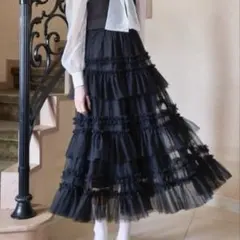 Lovilyn ティアードチュールスカート ブラック