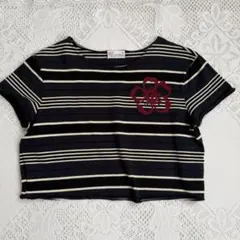 RED VALENTINO ♡ ボーダー クロップドTシャツ ネイビーのサムネイル