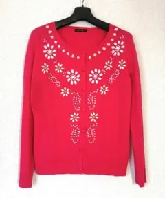 チェリーアン　ビジュー　花柄　フューシャピンク　ピンク　カーディガン　長袖