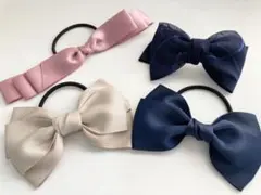 リボン　ヘアゴム　バレッタ　ネイビー　ベージュ　ピンク