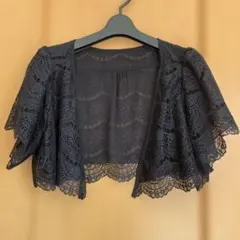 リバーシブル仕様　黒のレース半袖ボレロ　Lサイズ
