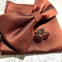 ★蝶ネクタイ チーフカフス　結婚式　オレンジ　新郎挙式テラコッタ　 0p5n