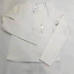 ユニクロ リブ ヘンリーネック 長袖Tシャツ Lサイズ オフホワイト