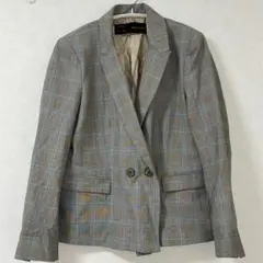ZARAベーシック　グレー系チェック柄 ダブルブレストジャケット肩パッドあり