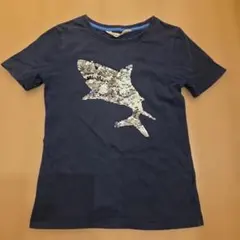 H&M キッズ　スパンコールTシャツ　さめ　130 ネイビー