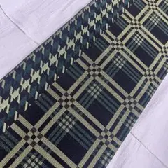 BY8735 未使用品　斉藤上太郎　袋帯 正絹 六通 チェック　黒　緑