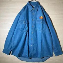 ヴィンテージ 長袖デニムシャツ XL相当 ワンポイント刺繍 ゆるだぼ 古着