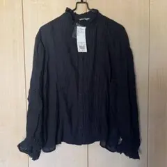 a サマンサモスモス　フリルスタンドカラーレースブラウス　ブラック