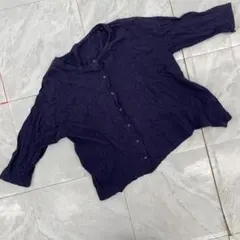 カーディガン 七分袖 前開き ボタン付き ネイビー 無地 シンプル 薄手 美品