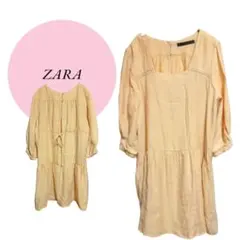【ザラ】ZARA♡チュニックワンピース♡体型カバー♡被り♡リボン【S】イエロー系