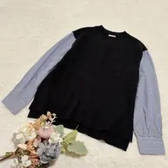 【ジーユー】GU シャツコンビネーションセーター(長袖) ネイビー L ○