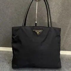 PRADA A4可 2室 三角ロゴ ナイロン トートバッグ 肩掛け ブラック