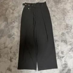 【美品】ストライプ ワイドパンツ 金ボタン タック入り「L」のサムネイル