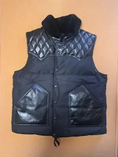 スカルフライト 黒ダウンベスト サイズ40 SKULL FLIGHT スカルフライト】ベスト / LEATHER DOWN VEST：SFV21ｰ001