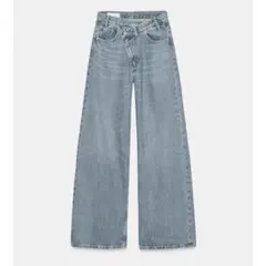 ZARA TRF ハイウエストクロスウエストワイドレッグデニムパンツ　36
