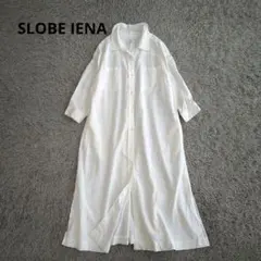 スローブイエナ シャツワンピース 7分袖 リネン混 ロング丈 オフホワイト