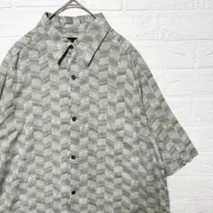 axcess 90s 半袖シャツ　レーヨン　グレー　幾何学柄 モダン　『M』のサムネイル