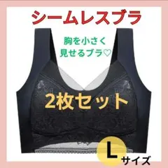 胸を小さく見せるブラ シームレス ノンワイヤー 着痩せ ナイトブラ 黒 L 2枚