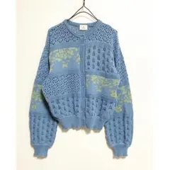 merry jenny 美品 ブルー floral 透かしニットカーディガン