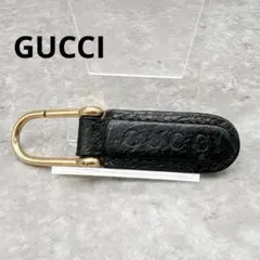 グッチGUCCI ロゴ型押し キーホルダー ゴールド金具 黒 イタリア製 メンズ