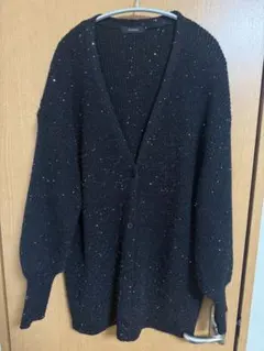 JEANASIS ラメスパングルカタアゼVカーディガン ブラック