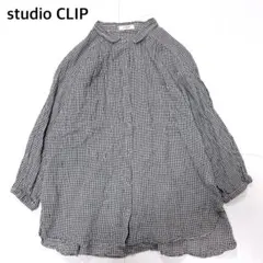 【春夏に◎美品】スタディオクリップ　ギンガムチェック7分袖ブラウス　薄手　シャツ