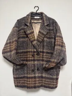 JUNOAH チェック柄 ダブルブレストコート