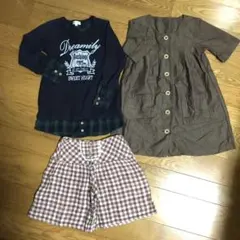 ガールズ110cm3点　重ね着風長袖トレーナー　ワンピース　キュロット　かわいい
