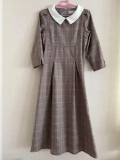 tocco closetトッコクローゼット七分袖チェック リボンマキシワンピース