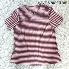 美品⭐︎HAVE A NICE TRIP ボーダー カットソー 半袖 白×赤 Mのサムネイル