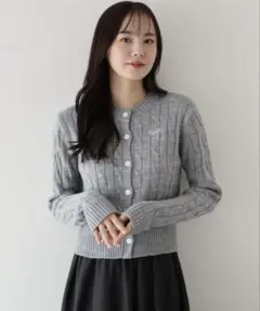 BLUEEAST リボン刺繍ケーブルニットカーディガン